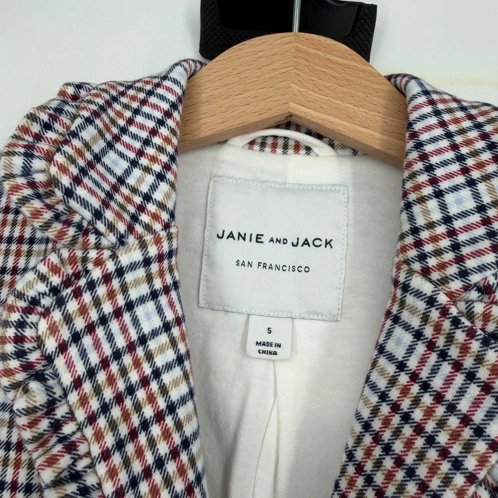 Janie and Jack Girl's Plaid Blazer Ruffled Collar‎ Sz 5 Equestrian